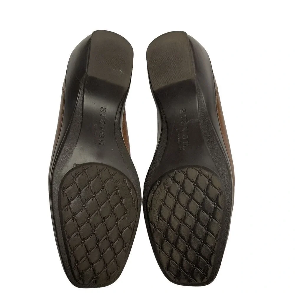 Aravon‎ Kiley Floral Cut Out Leather Loafers Slip on Shoes Brown Size 9.5 2A